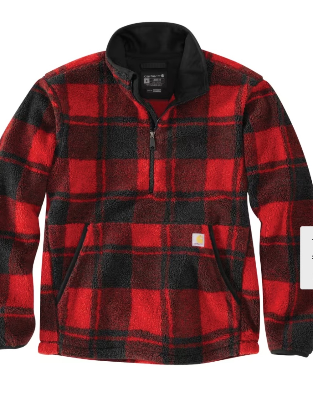 Carhartt Fairbanks Loose Fit Men’s Red Black Sherpa Quarter-Zip Pullover Sz L